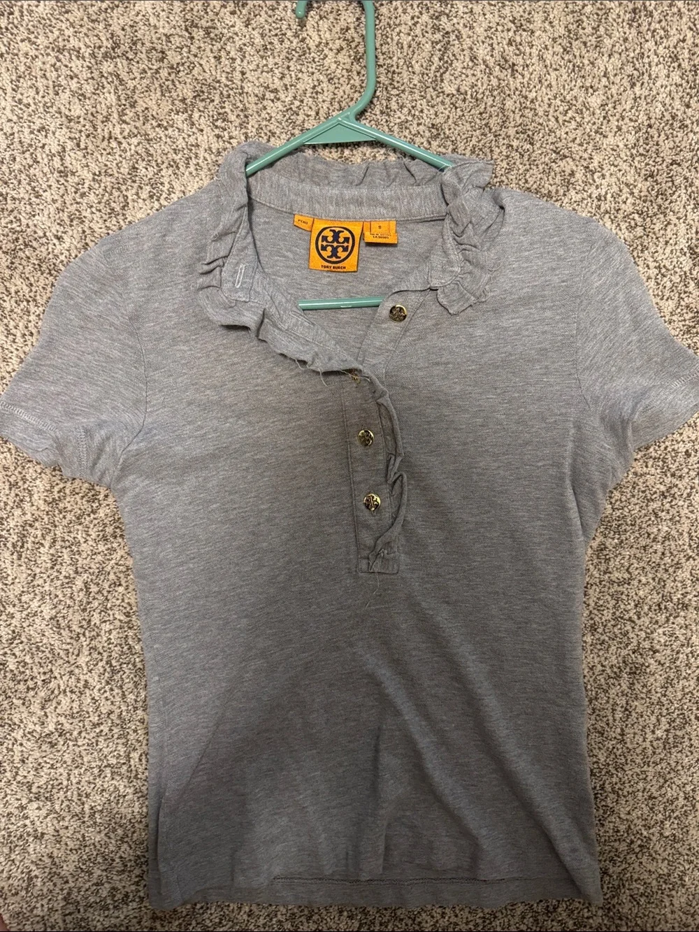 Tory Burch Heather Gray Ruffle Collar Polo